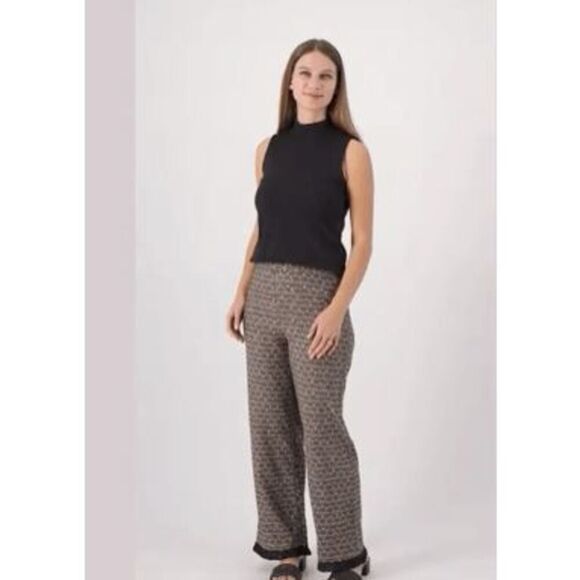 Bridgehampton Womens 22P Linen Pants w/ Fringe Black Shell Elastic Waist NWOT) - Picture 1 of 3